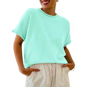 Saodimallsu Women’s Short Sleeve Lightweight Casual Crewneck Loose Fit Knit T-Shirt(Mint)