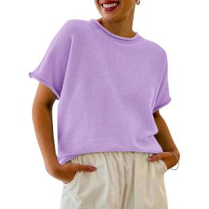 Saodimallsu Women’s Short Sleeve Lightweight Casual Crewneck Loose Fit Knit T-Shirt(Violet)