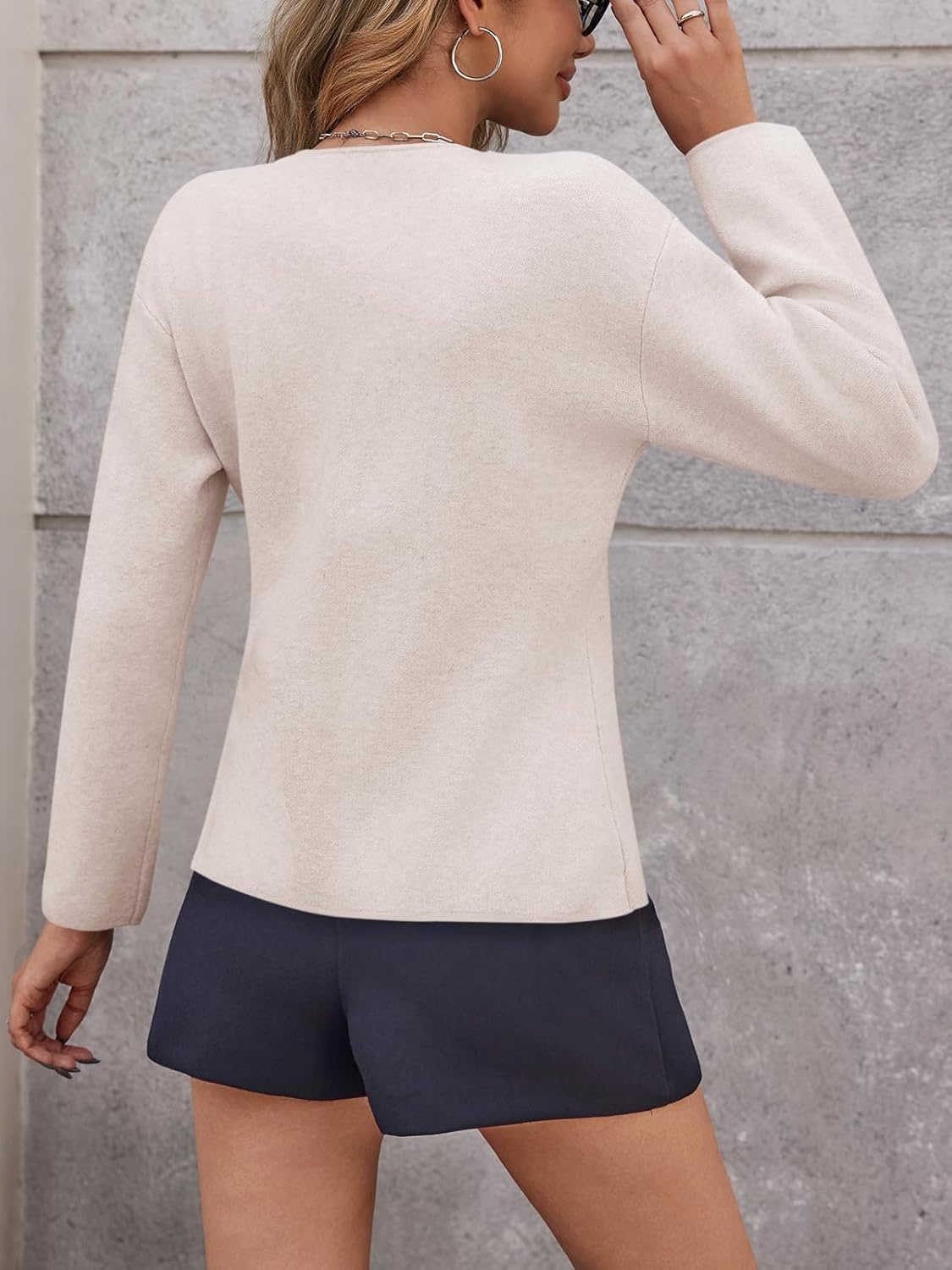 image:imageSaodimallsu Womens V Neck Cardigan Sweaters Button Up Fall Trendy Front Split Long Sleeve Sweater Blazer