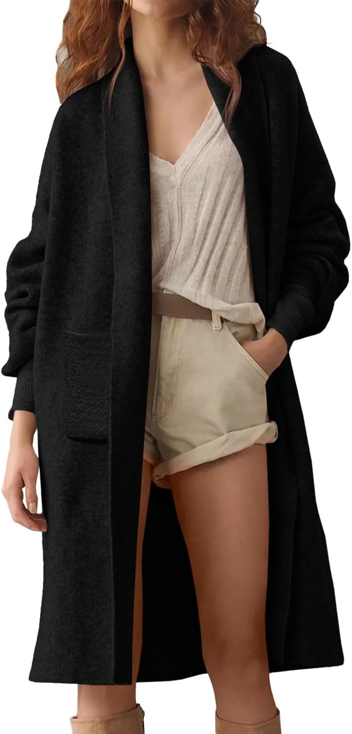 image:imageSaodimallsu Womens Long Cardigan Sweaters Chunky Open Front Oversized Slouchy Knit Fall Trendy Coatigan JacketsBlackwith Pockets