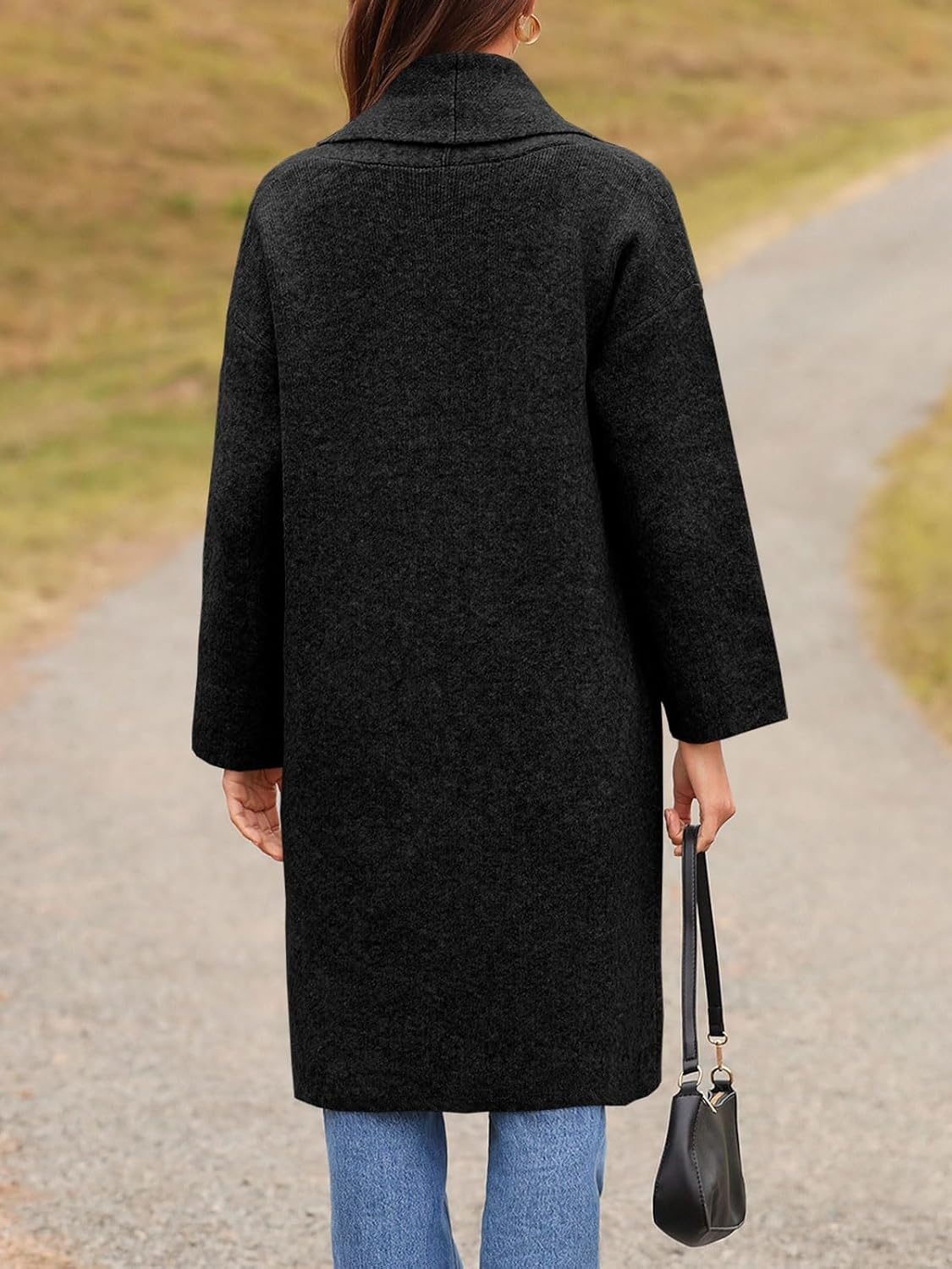 image:imageSaodimallsu Womens Long Cardigan Sweaters Chunky Open Front Oversized Slouchy Knit Fall Trendy Coatigan JacketsBlackwith Pockets