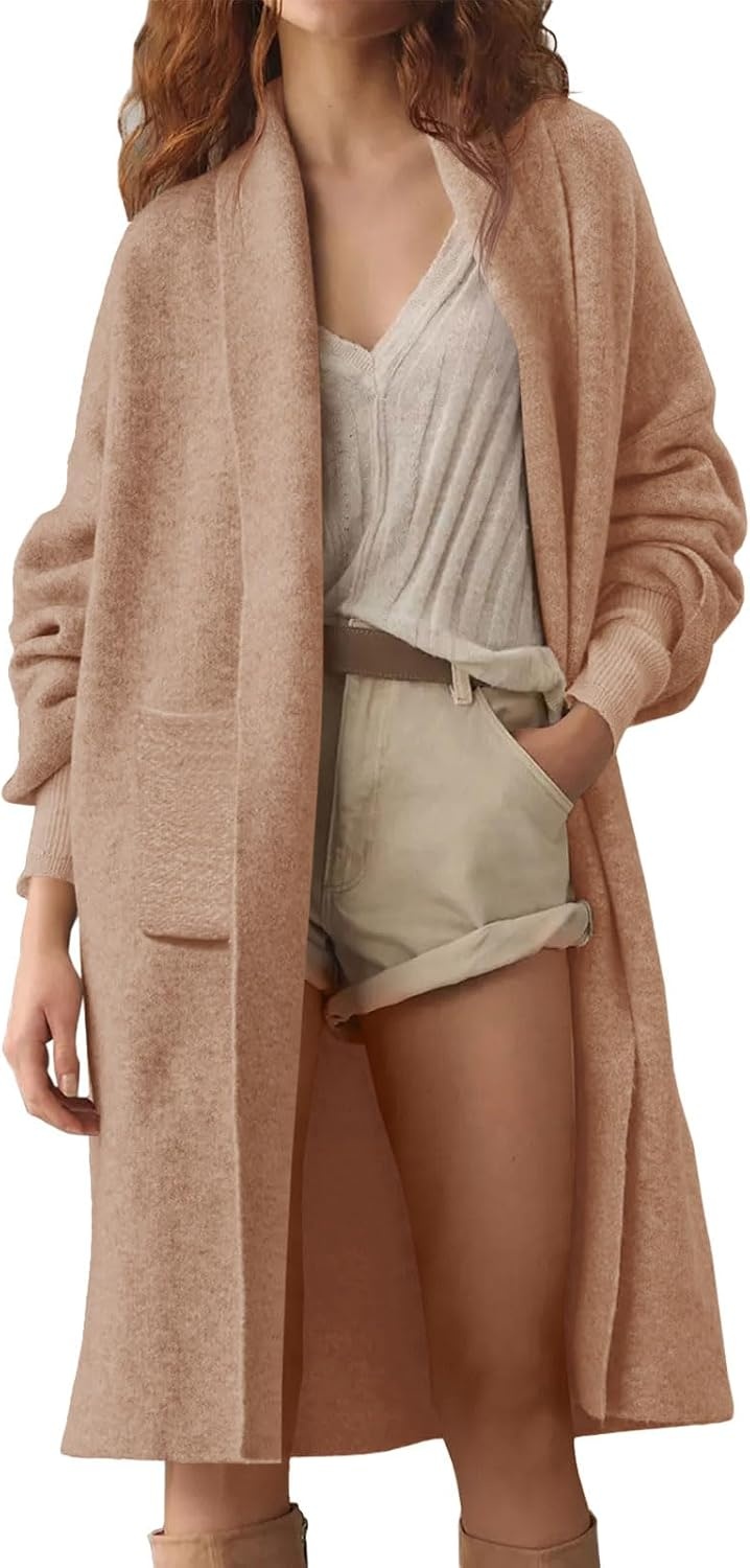 image:imageSaodimallsu Womens Long Cardigan Sweaters Chunky Open Front Oversized Slouchy Knit Fall Trendy Coatigan JacketsCamelwith Pockets