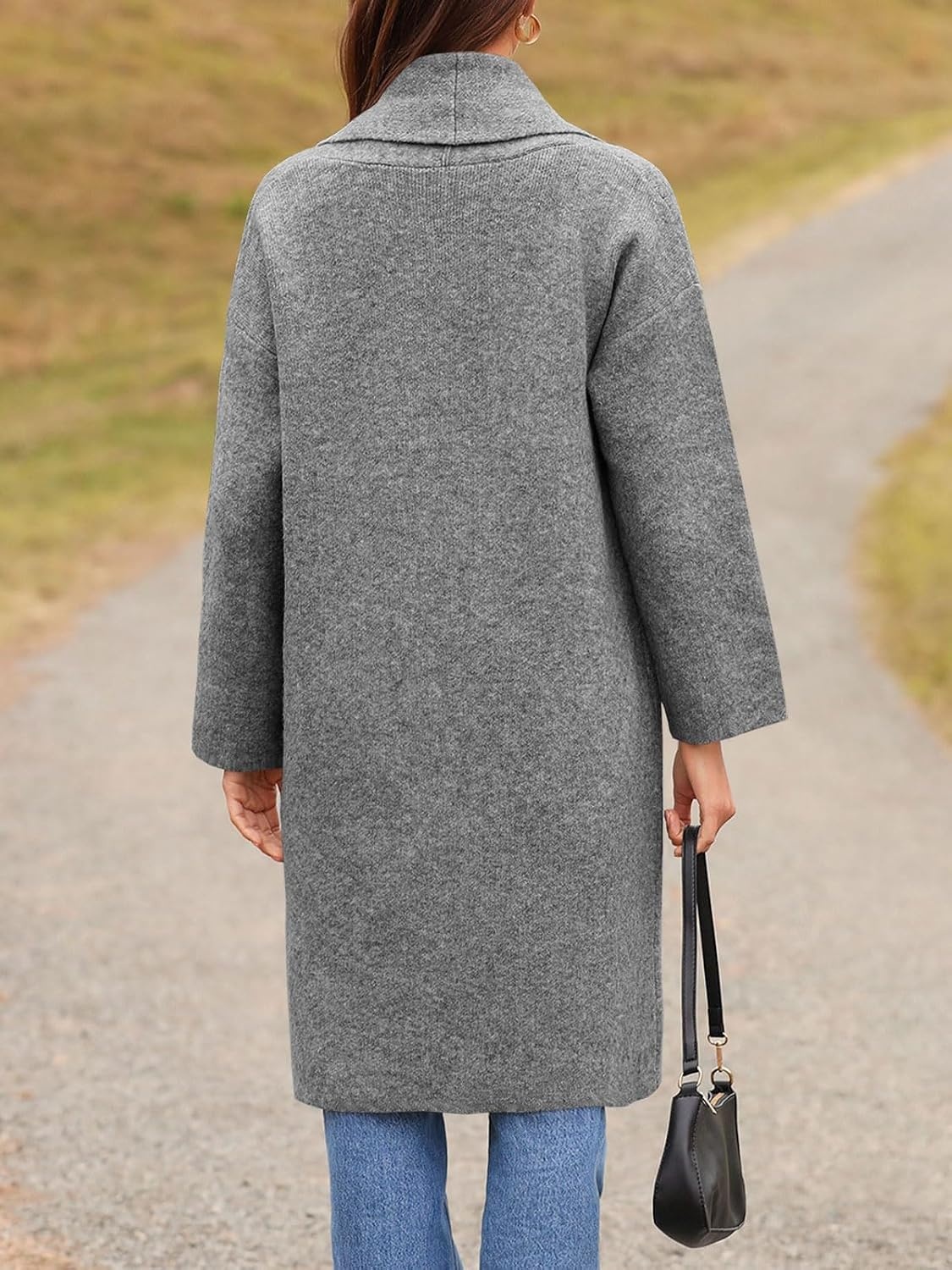 image:imageSaodimallsu Womens Long Cardigan Sweaters Chunky Open Front Oversized Slouchy Knit Fall Trendy Coatigan JacketsDark Greywith Pockets