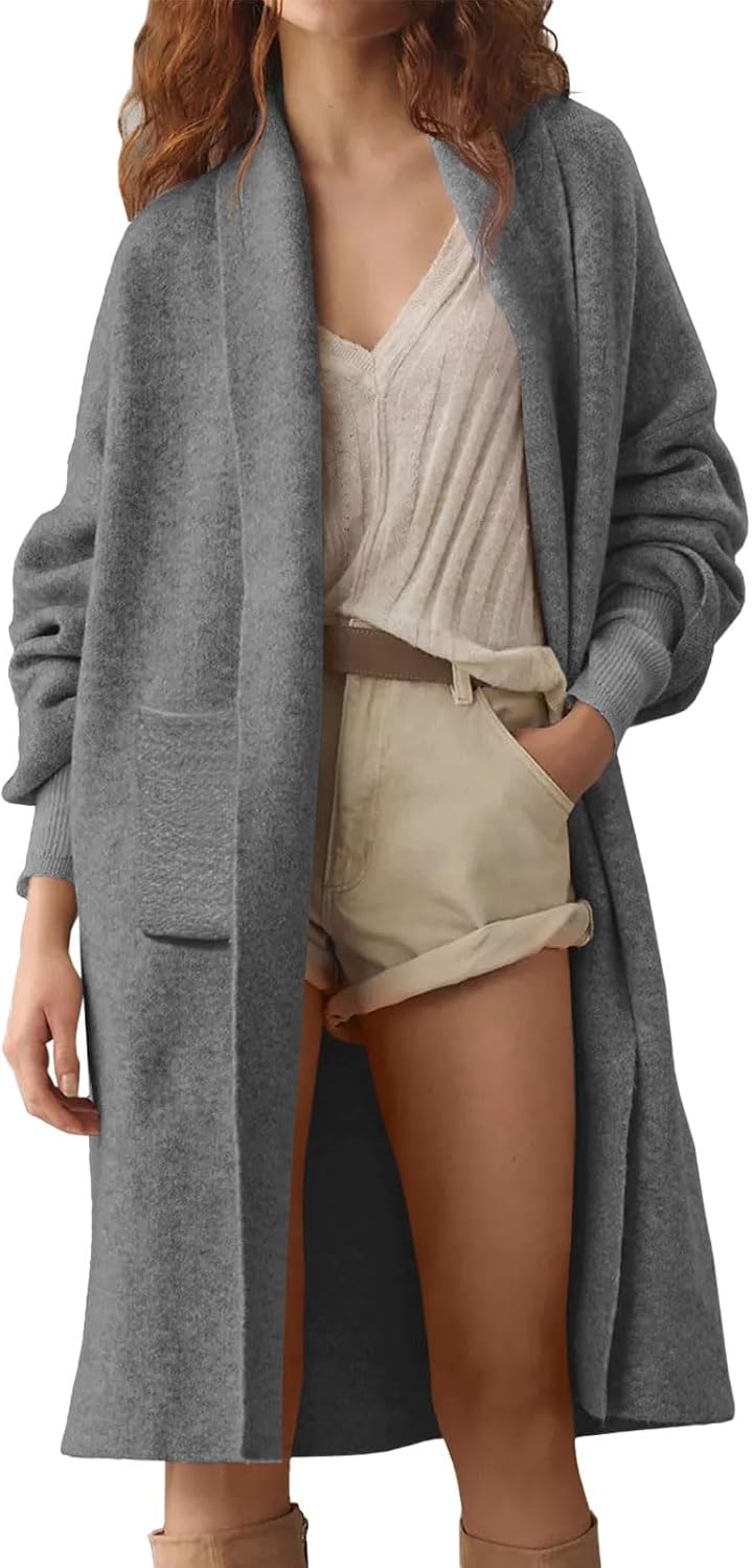 image:imageSaodimallsu Womens Long Cardigan Sweaters Chunky Open Front Oversized Slouchy Knit Fall Trendy Coatigan JacketsDark Greywith Pockets