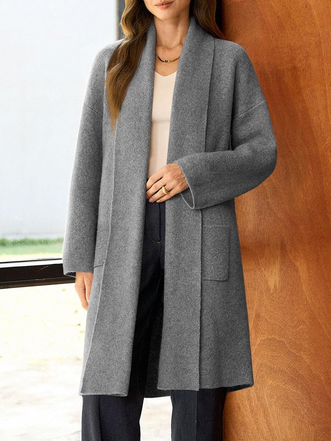 image:imageSaodimallsu Womens Long Cardigan Sweaters Chunky Open Front Oversized Slouchy Knit Fall Trendy Coatigan JacketsDark Greywith Pockets