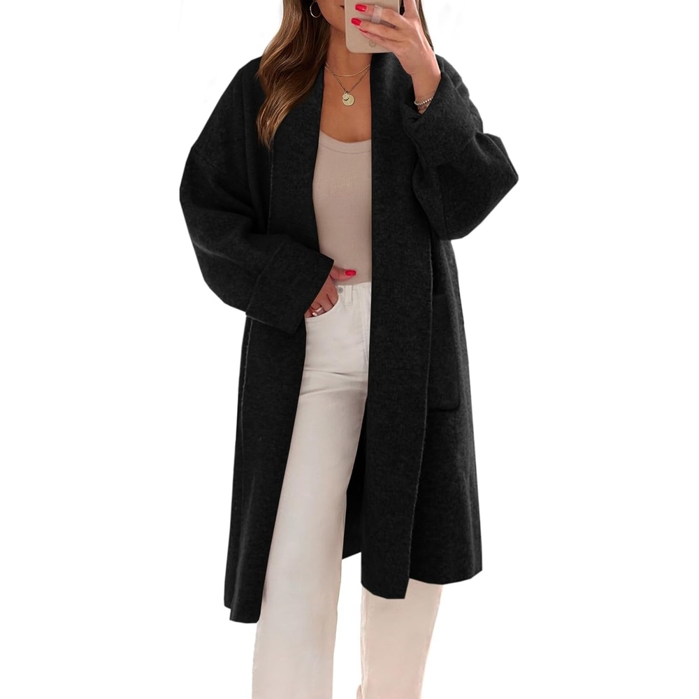 image:imageSaodimallsu Womens Long Cardigan Sweaters Chunky Open Front Oversized Slouchy Knit Fall Trendy Coatigan JacketsBlackwith Pockets