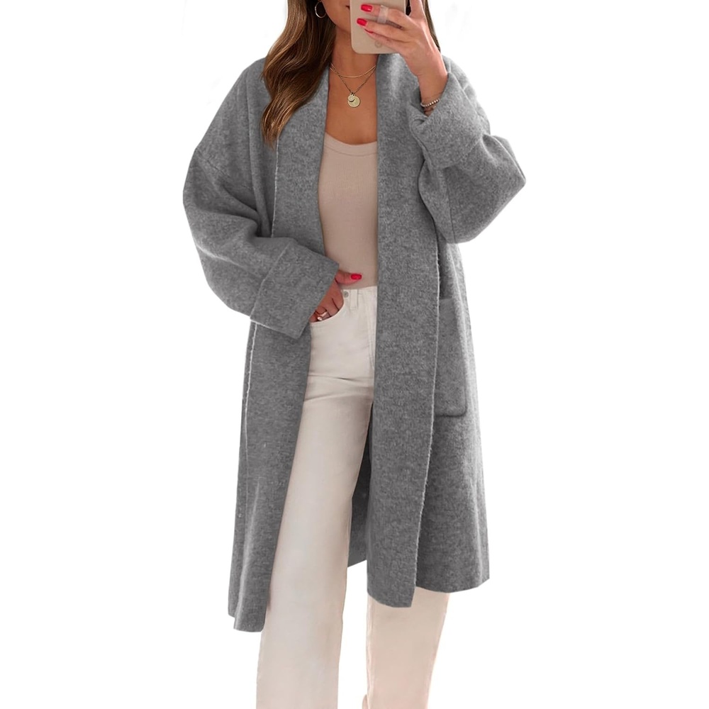 image:imageSaodimallsu Womens Long Cardigan Sweaters Chunky Open Front Oversized Slouchy Knit Fall Trendy Coatigan JacketsDark Greywith Pockets