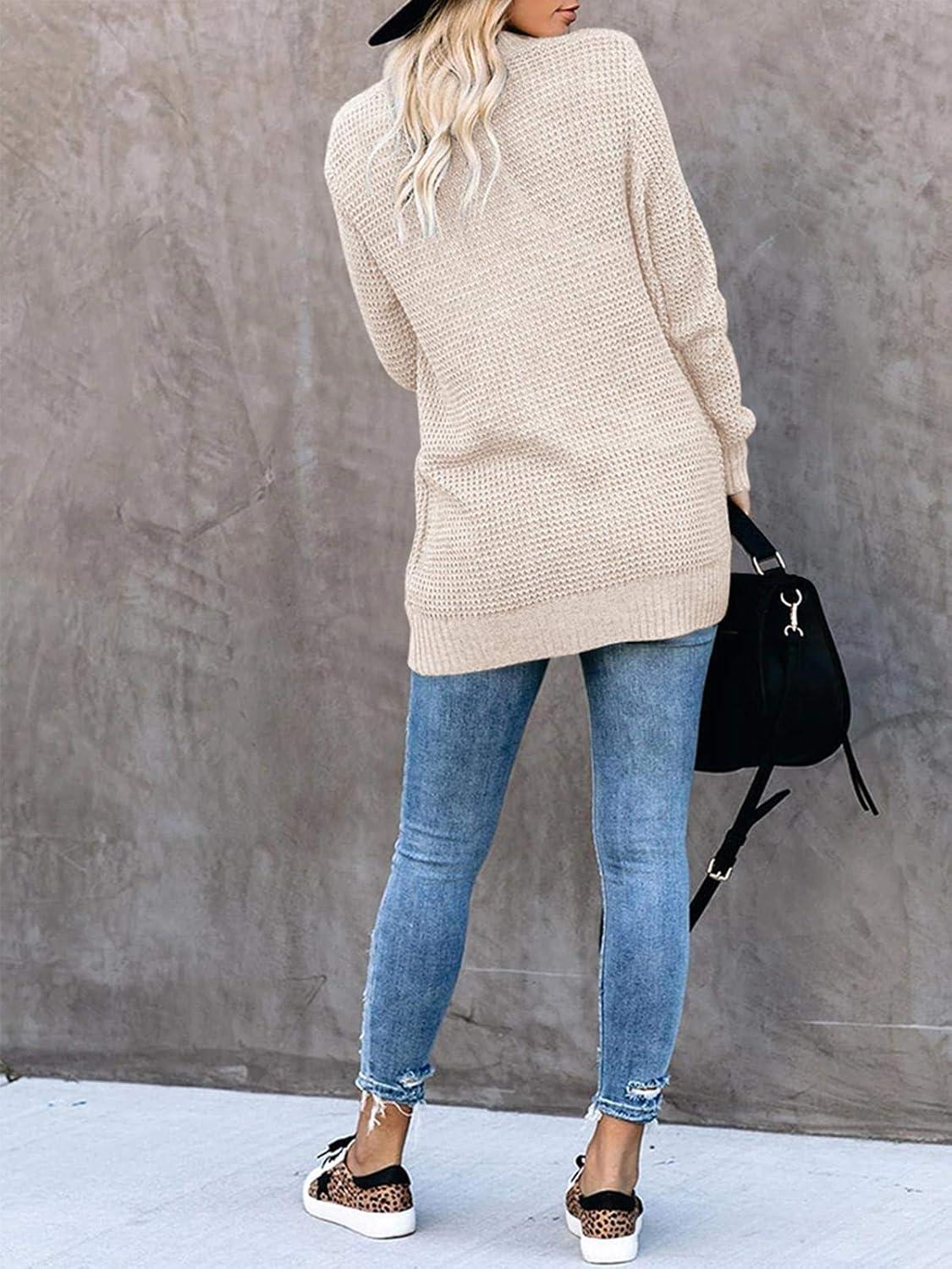 imageSaodimallsu Loose Open Front Cardigan for Women Long Sleeve Soft Lightweight Knit Sweater Coat with Pockets Large BlueApricot