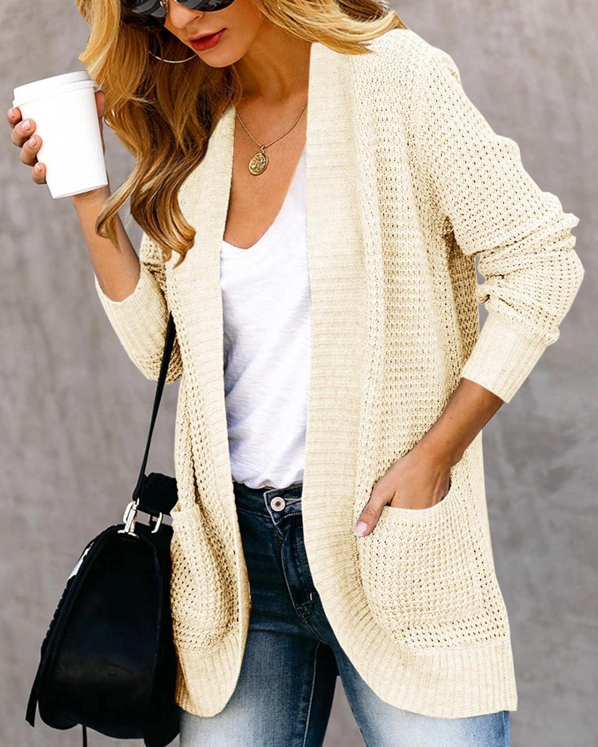 imageSaodimallsu Loose Open Front Cardigan for Women Long Sleeve Soft Lightweight Knit Sweater Coat with Pockets Large BlueApricot