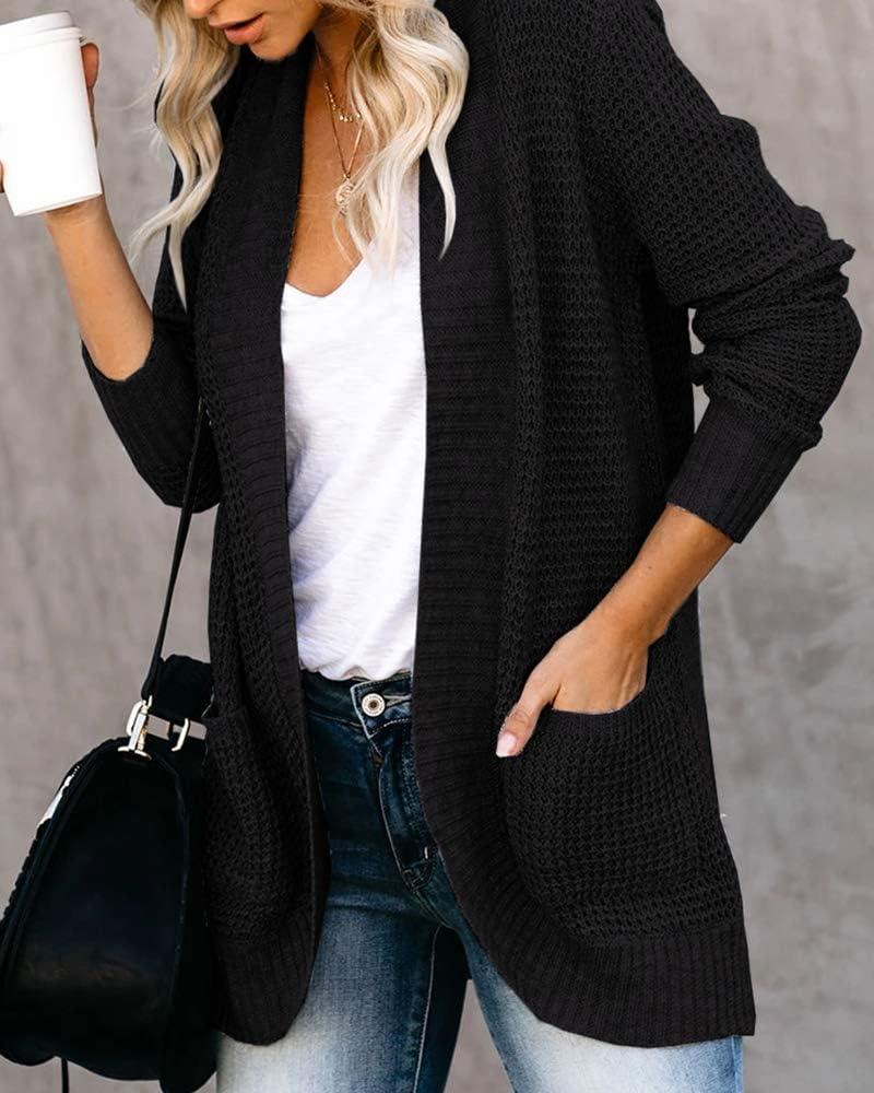 imageSaodimallsu Loose Open Front Cardigan for Women Long Sleeve Soft Lightweight Knit Sweater Coat with Pockets Large BlueBlack