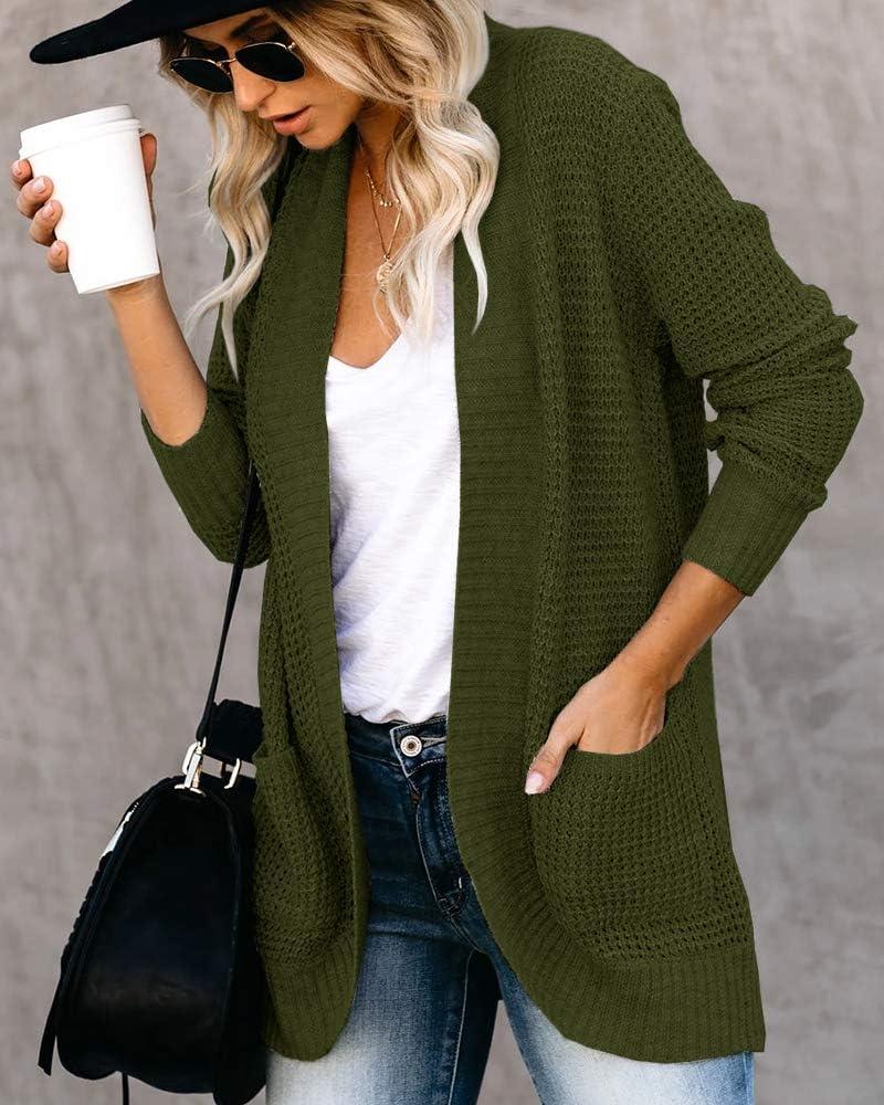 imageSaodimallsu Loose Open Front Cardigan for Women Long Sleeve Soft Lightweight Knit Sweater Coat with Pockets Large BlueGreen Army