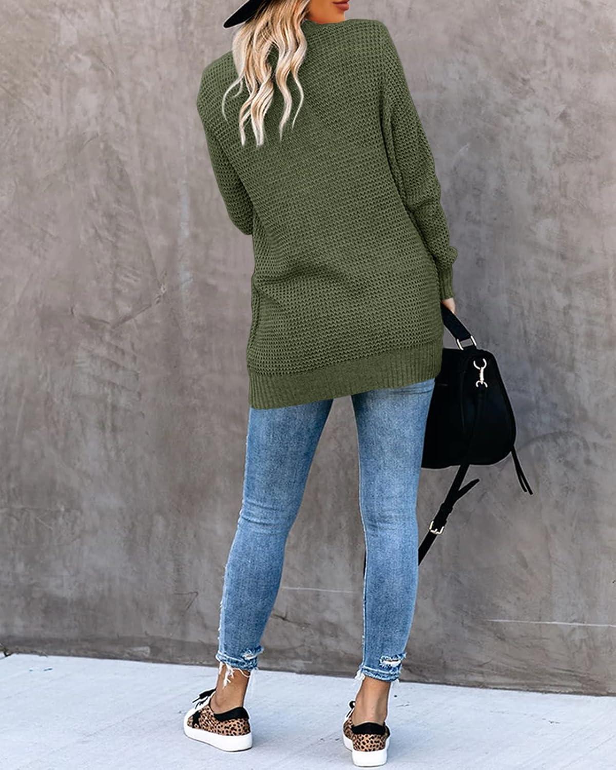 imageSaodimallsu Loose Open Front Cardigan for Women Long Sleeve Soft Lightweight Knit Sweater Coat with Pockets Large BlueGreen Army