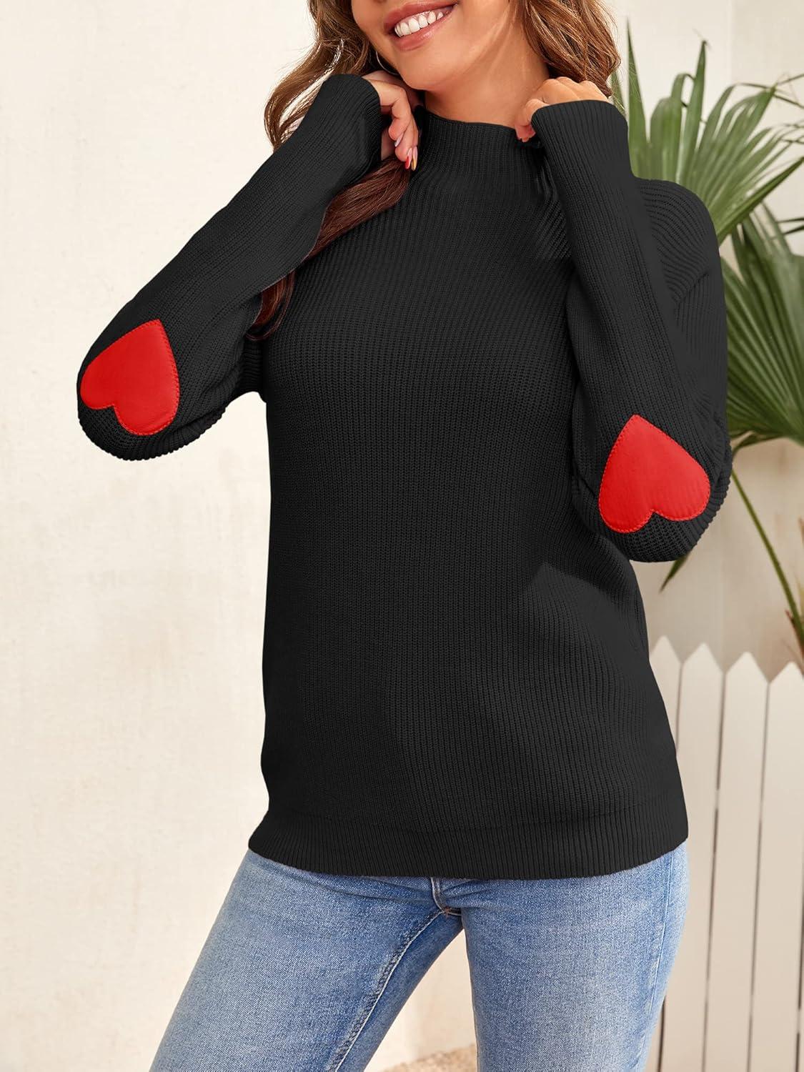 imageSaodimallsu Women Knitted Sweater Heart Shape Casual Turtleneck Autumn Winter SweaterBlack