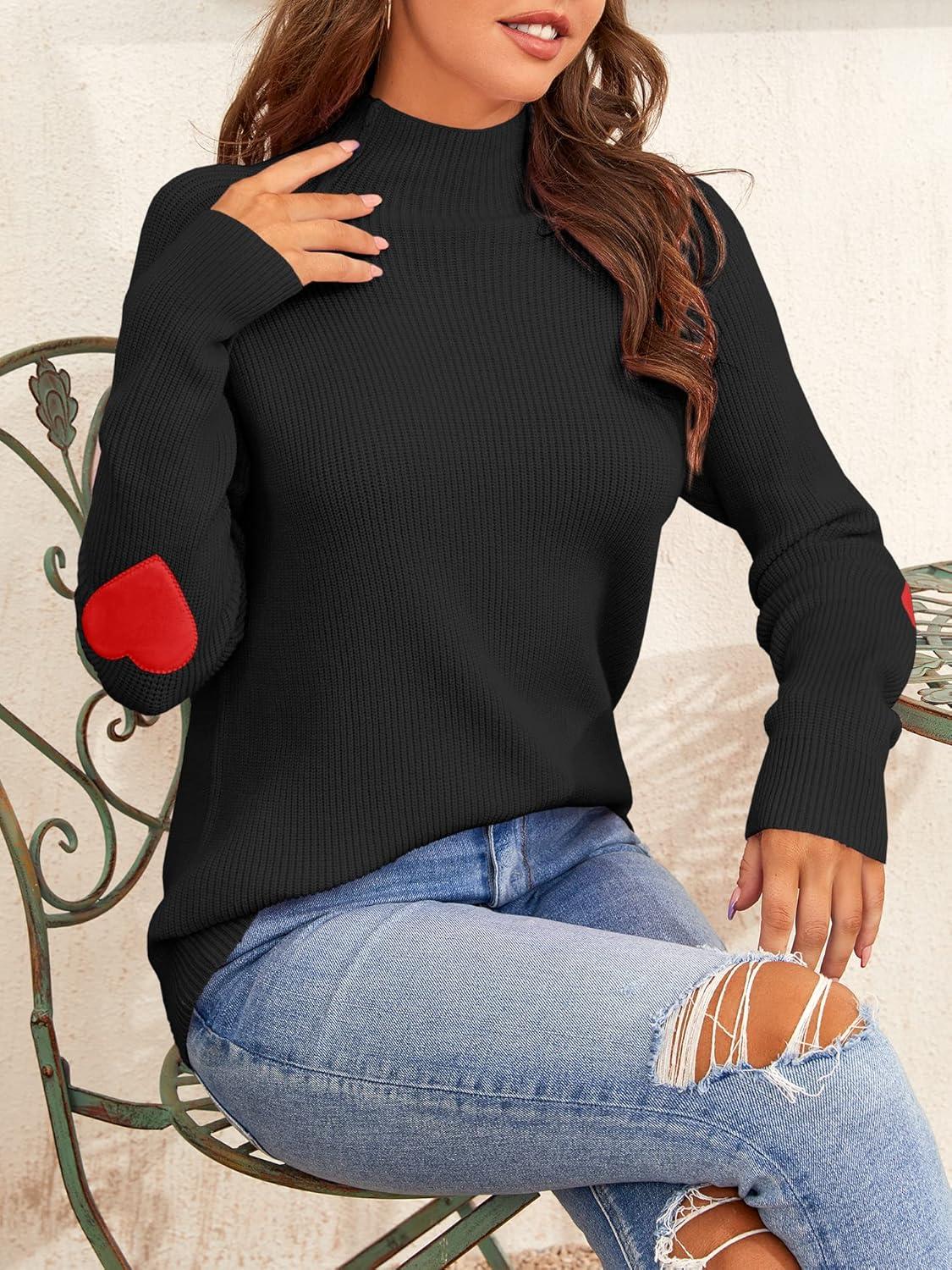 imageSaodimallsu Women Knitted Sweater Heart Shape Casual Turtleneck Autumn Winter SweaterBlack