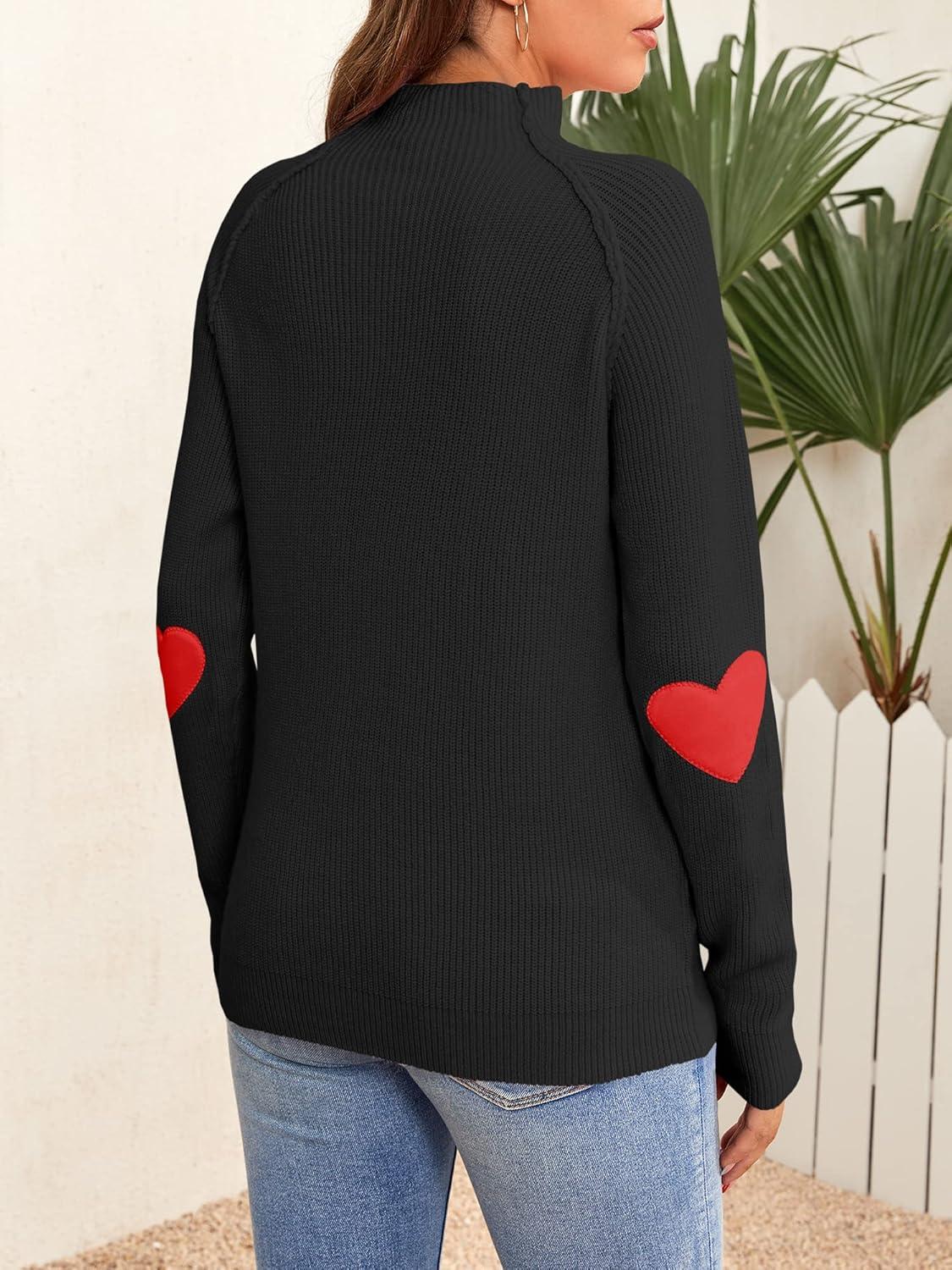 imageSaodimallsu Women Knitted Sweater Heart Shape Casual Turtleneck Autumn Winter SweaterBlack