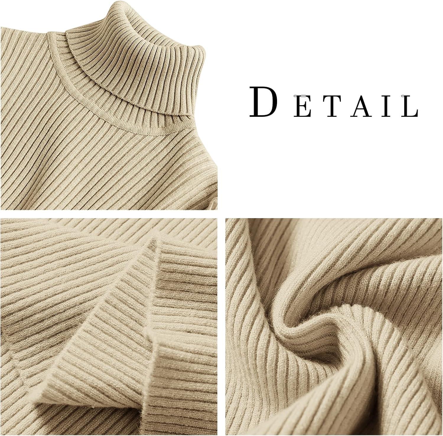 imageSaodimallsu Women Turtleneck Sweater Autumn Winter Thin Knit Sweater Casual Solid ColorBeige