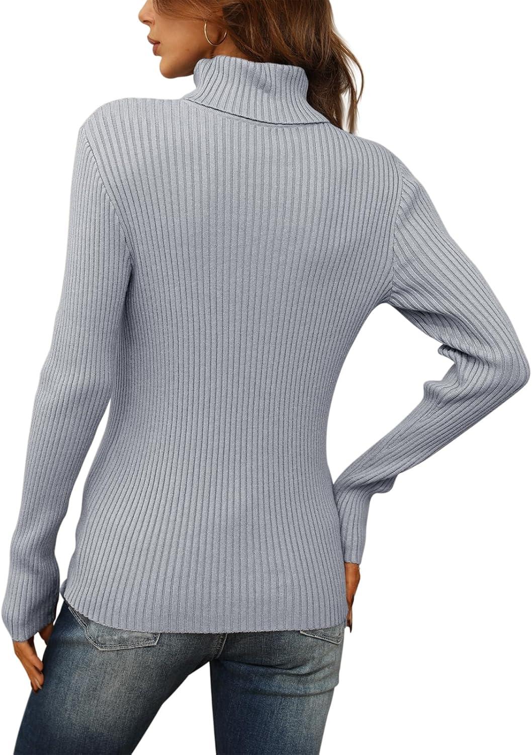 imageSaodimallsu Women Turtleneck Sweater Autumn Winter Thin Knit Sweater Casual Solid ColorLight Grey