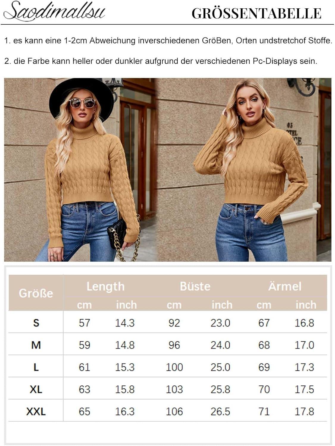 imageSaodimallsu Women Turtleneck Sweater Short Sweater Knitted Long Sleeve Chunky Winter SweaterBrown