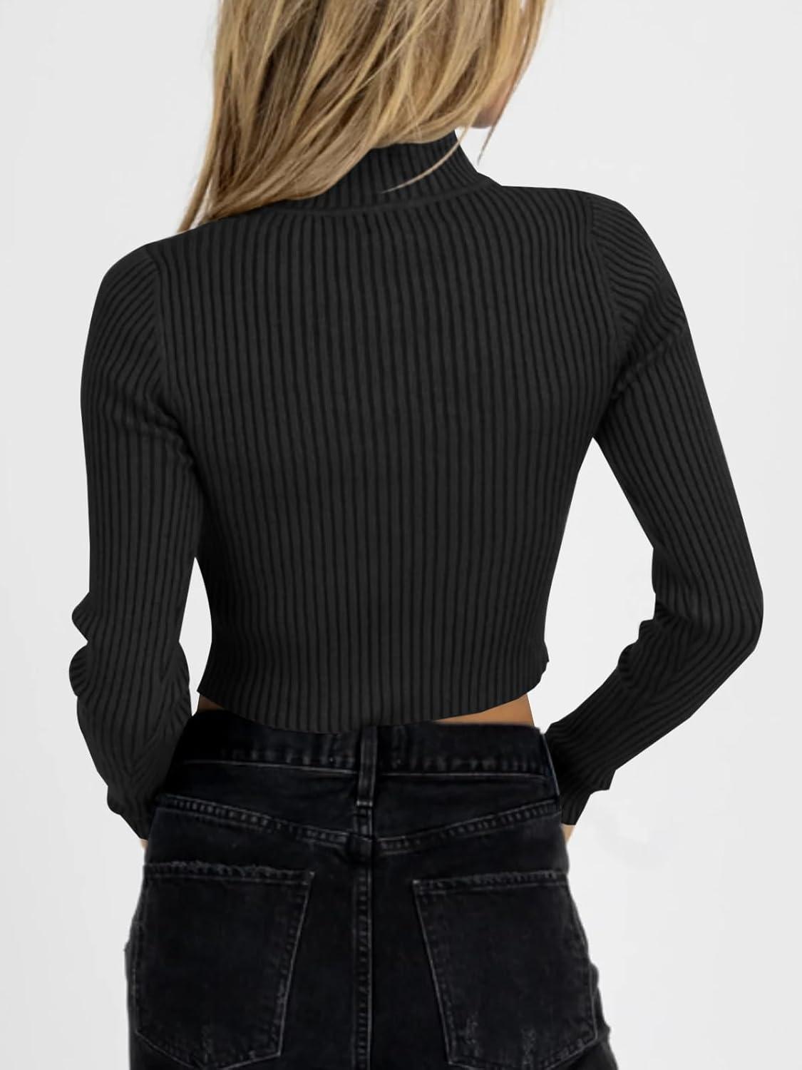 imageSaodimallsu Womens Long Sleeve Ribbed Knit Jumper Half Turtleneck Pullover Sexy Knit Slim Fit SweaterBlack