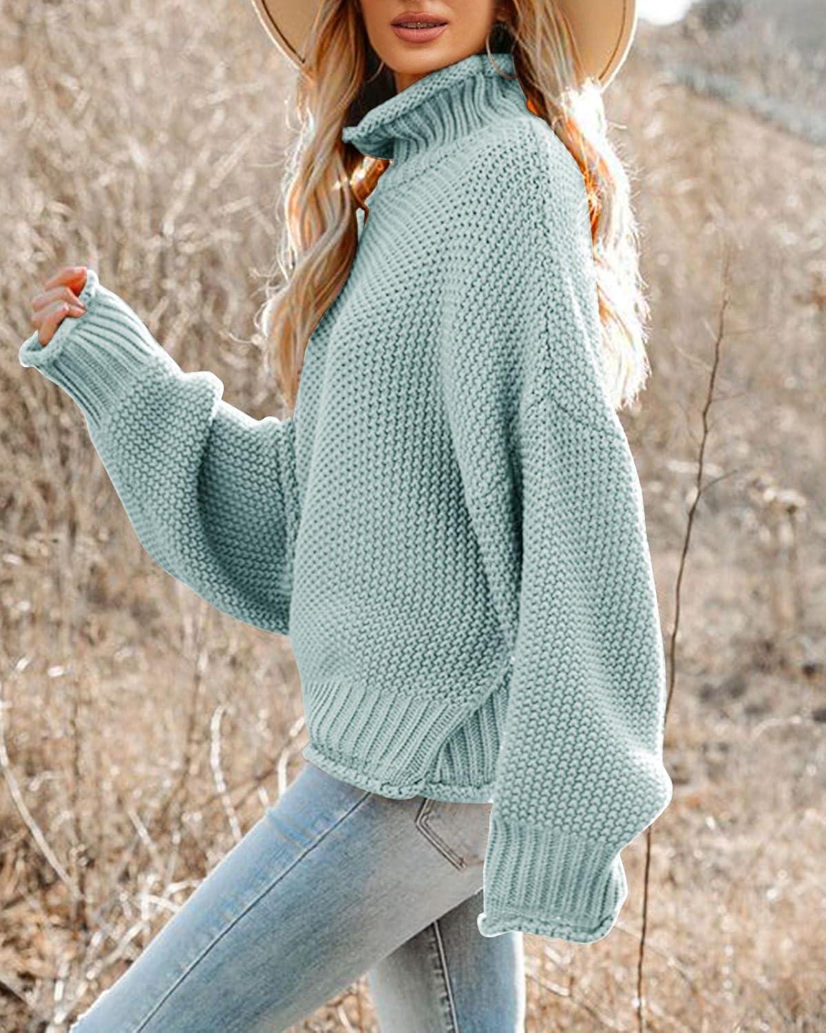 imageSaodimallsu Womens Oversized Turtleneck SweatersGreen