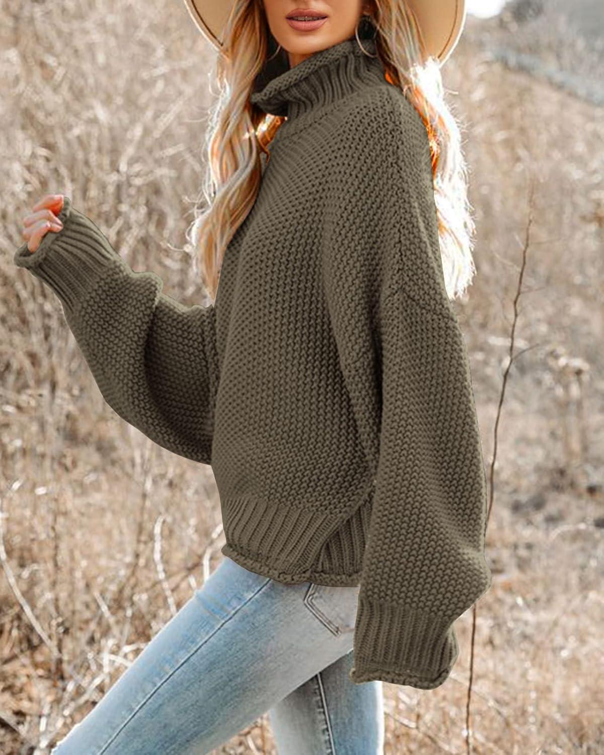 imageSaodimallsu Womens Oversized Turtleneck SweatersGreen Army