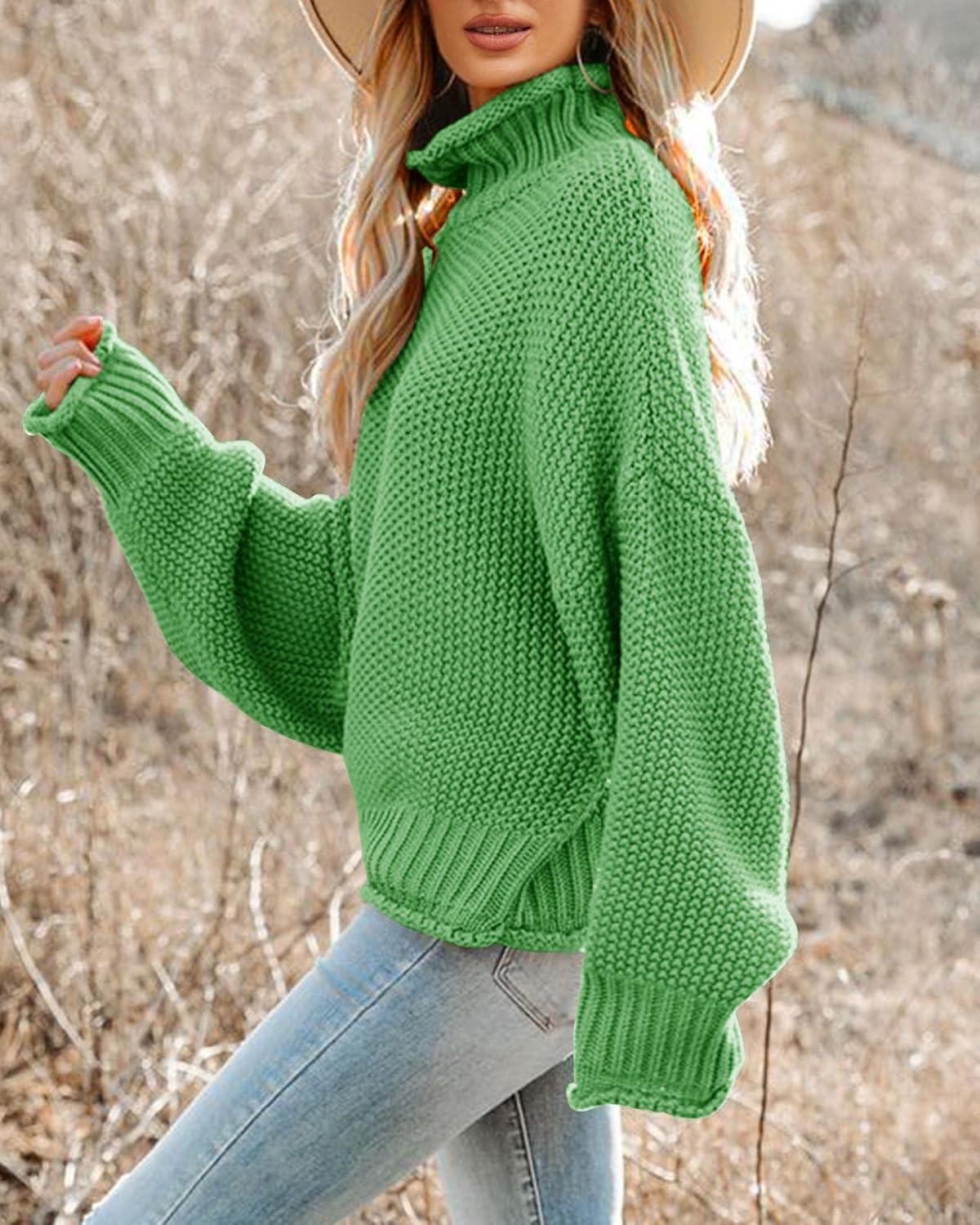 imageSaodimallsu Womens Oversized Turtleneck SweatersLight Green