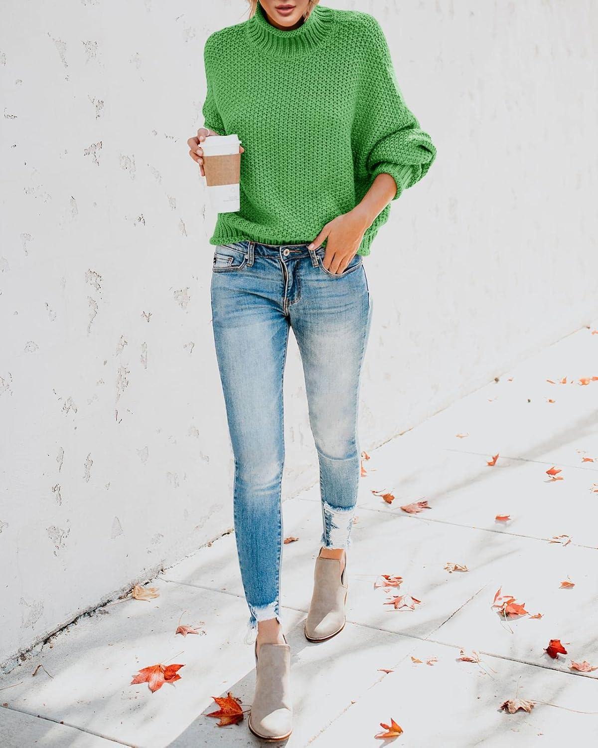 imageSaodimallsu Womens Oversized Turtleneck SweatersLight Green