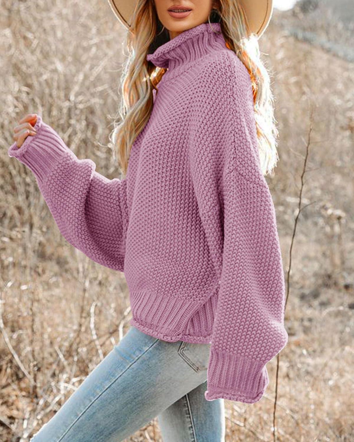imageSaodimallsu Womens Oversized Turtleneck SweatersLight Purple