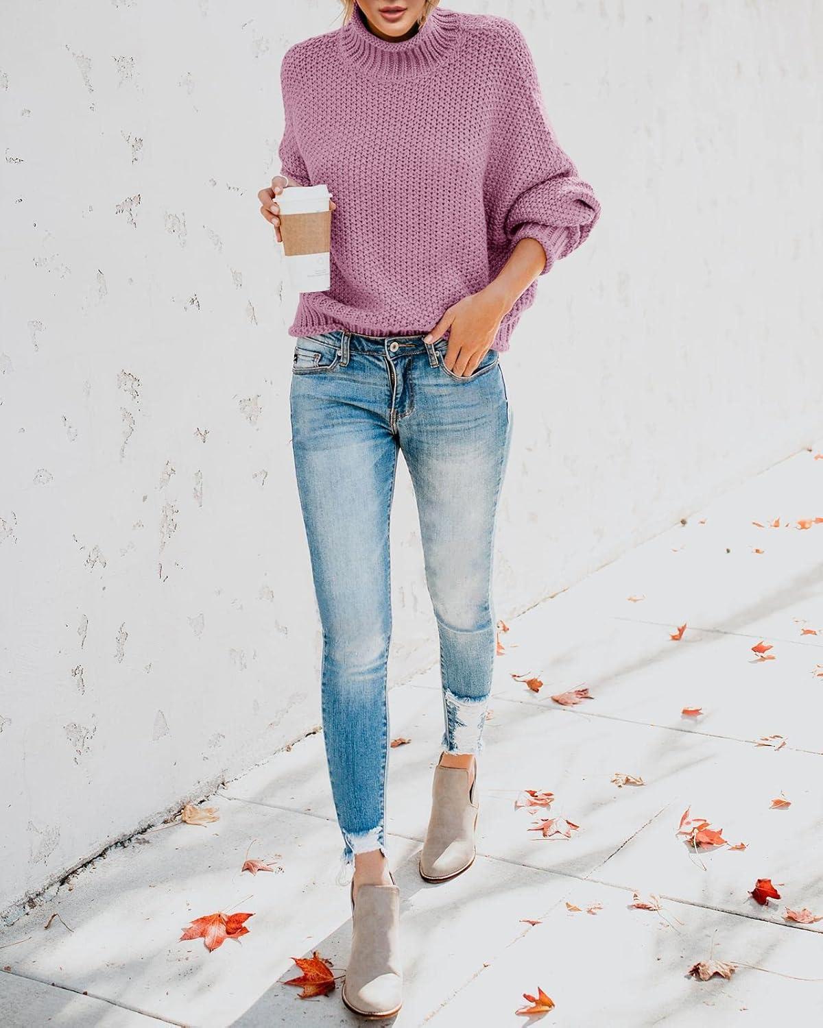 imageSaodimallsu Womens Oversized Turtleneck SweatersLight Purple