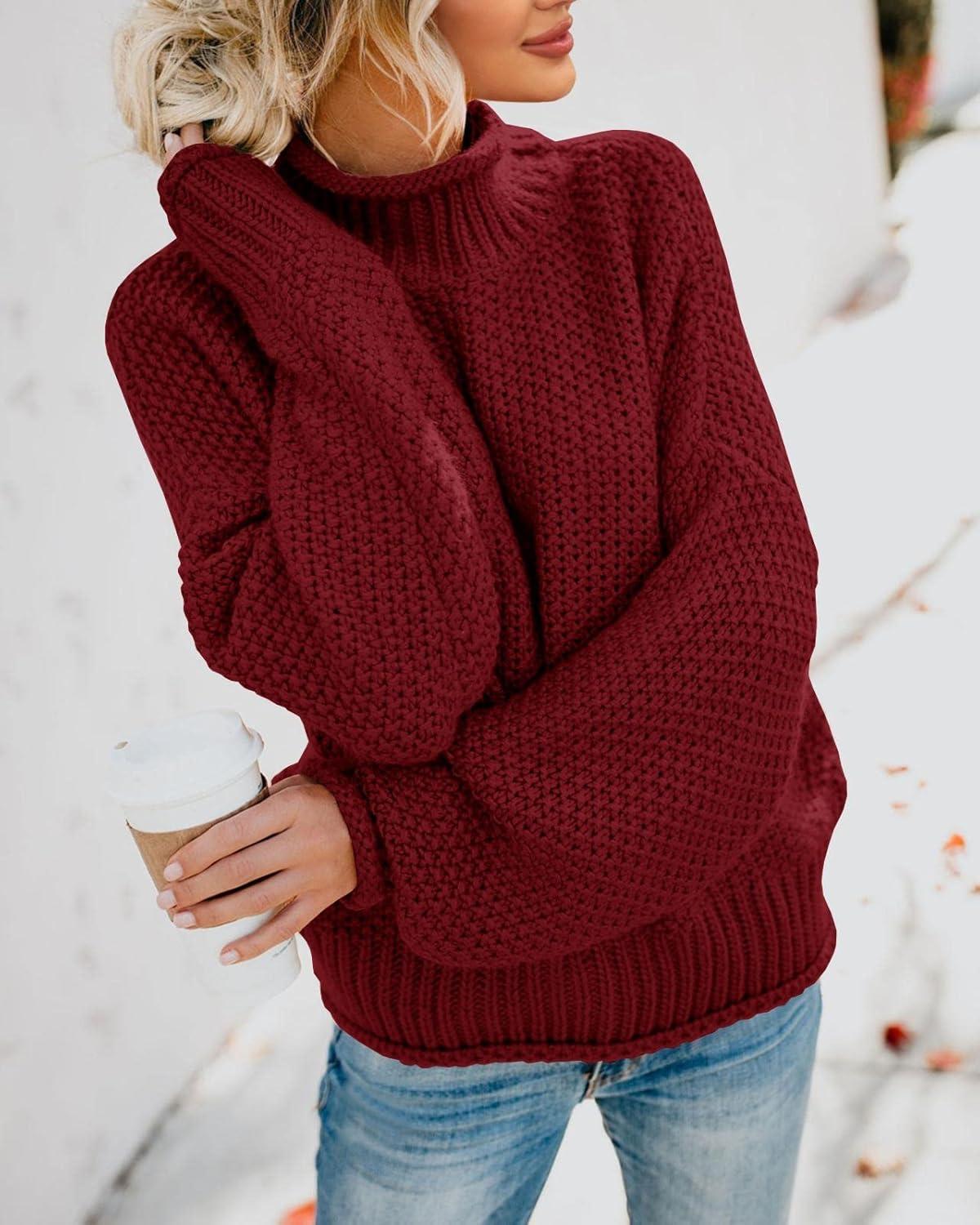 imageSaodimallsu Womens Oversized Turtleneck SweatersWine Red