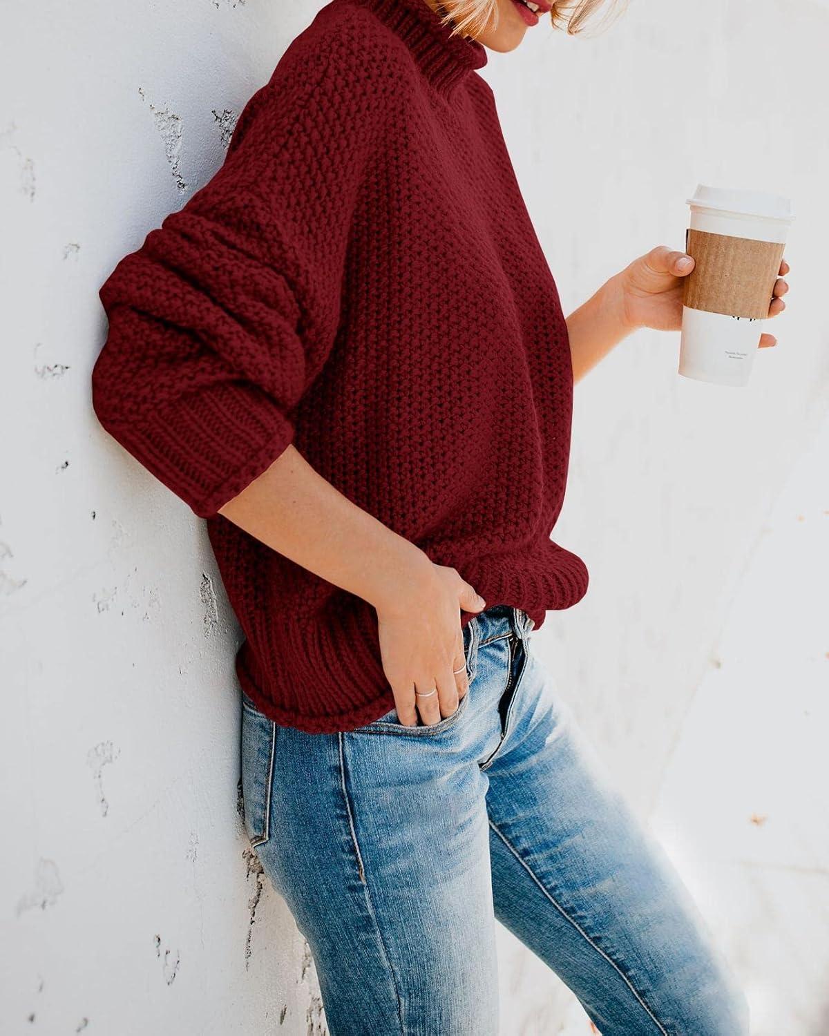 imageSaodimallsu Womens Oversized Turtleneck SweatersWine Red