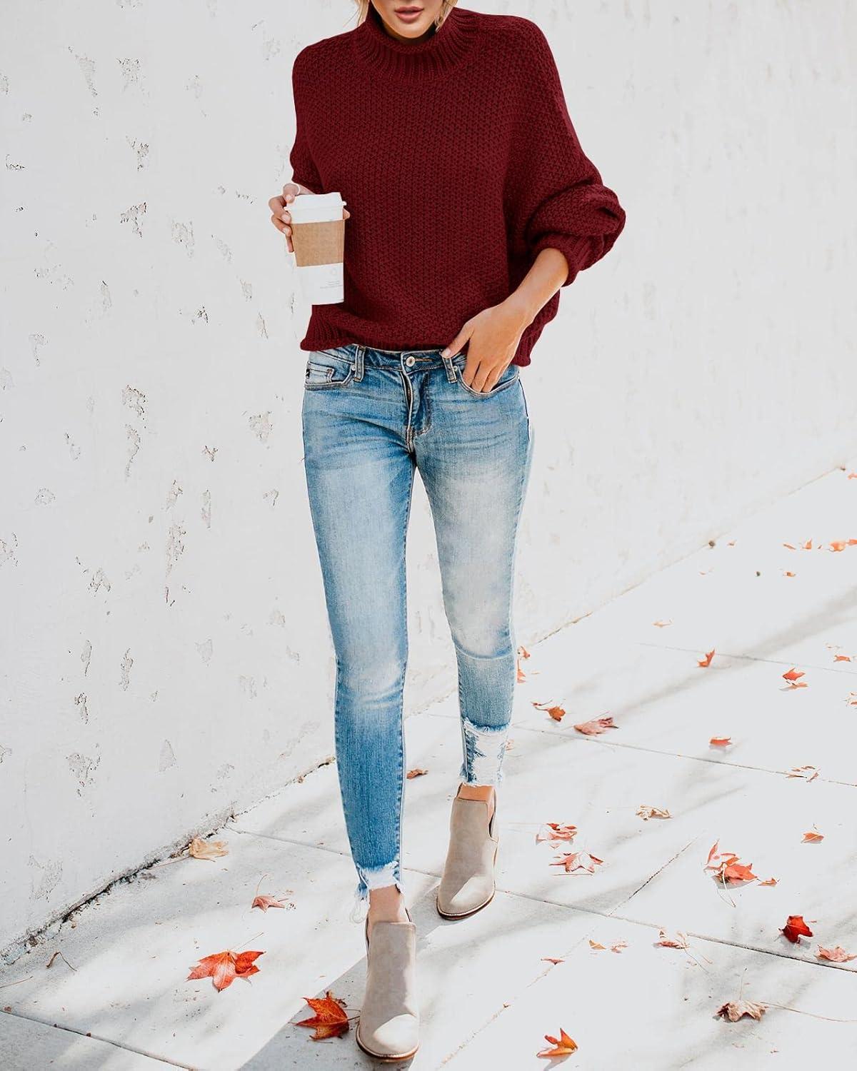 imageSaodimallsu Womens Oversized Turtleneck SweatersWine Red
