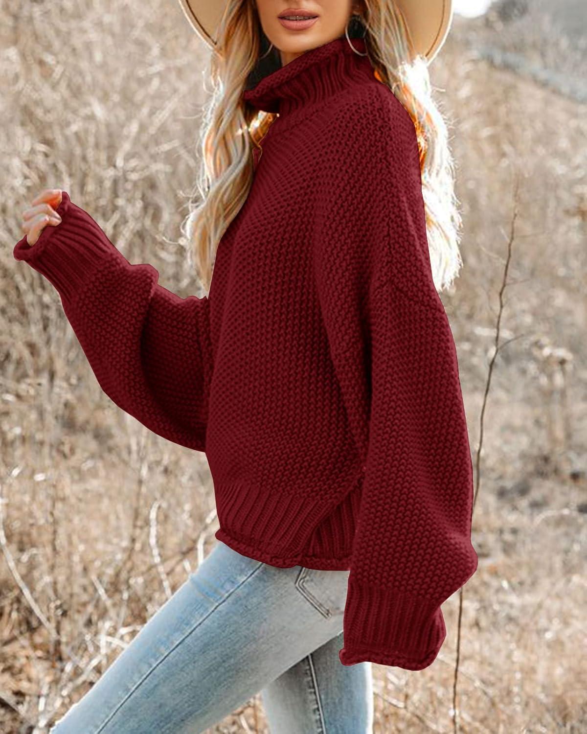 imageSaodimallsu Womens Oversized Turtleneck SweatersWine Red