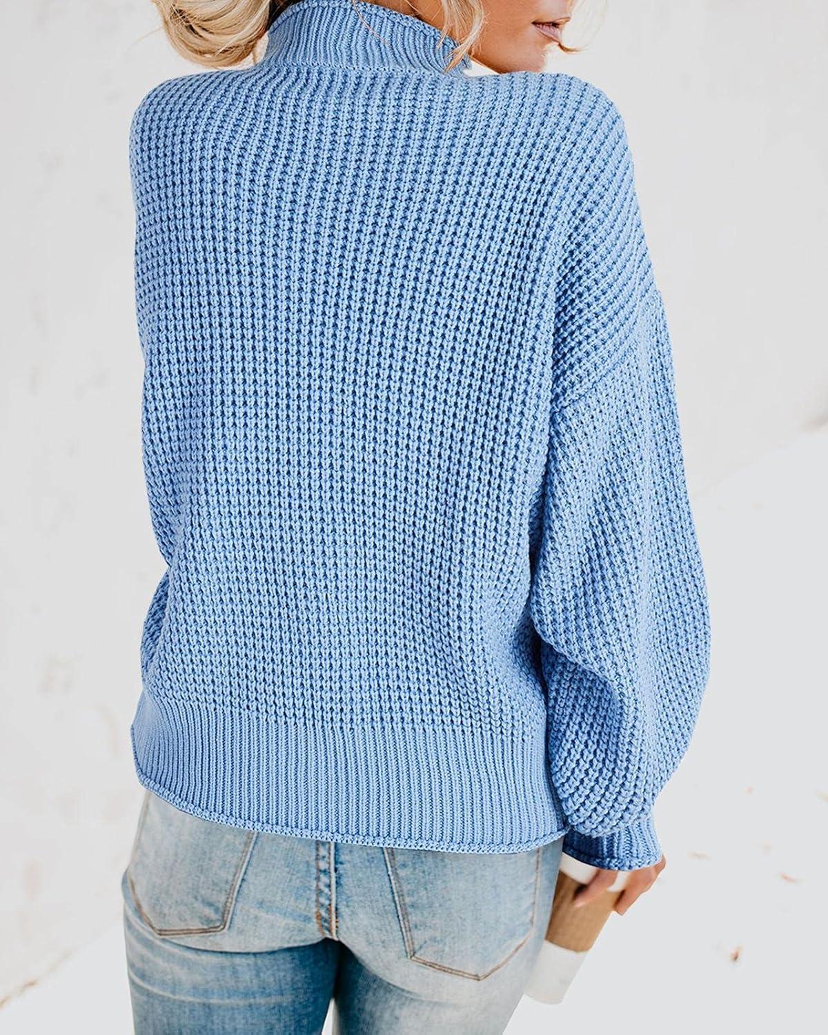 imageSaodimallsu Womens Oversized Turtleneck SweatersZ Blue Embossed