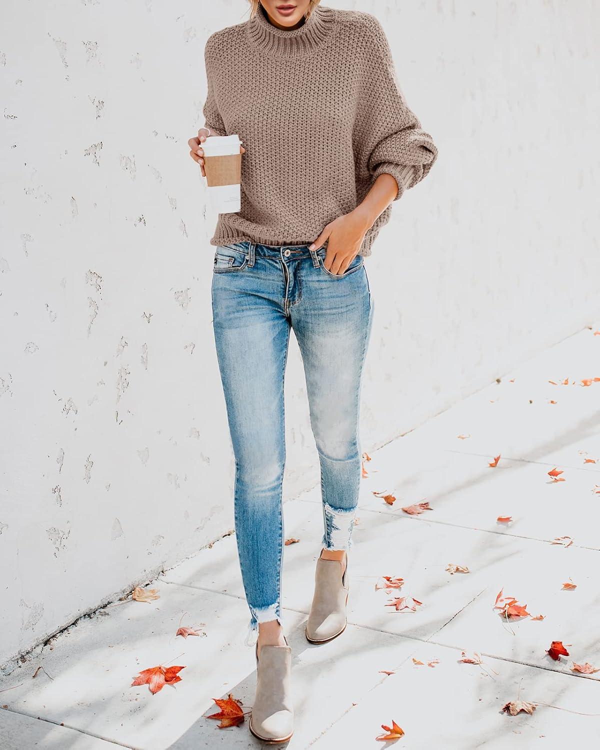 imageSaodimallsu Womens Oversized Turtleneck SweatersZ Tan
