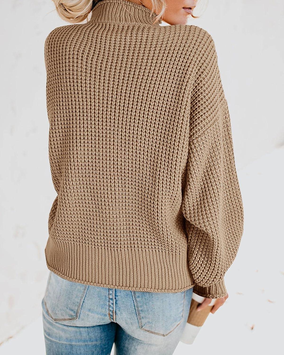 imageSaodimallsu Womens Oversized Turtleneck SweatersZ Waffle Khaki