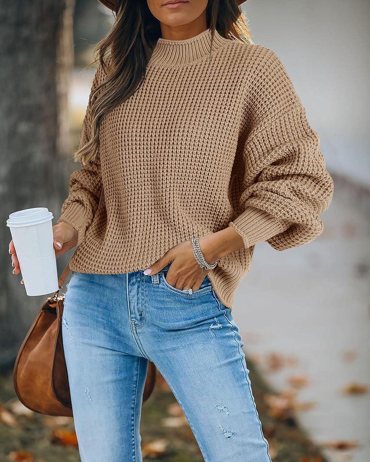 imageSaodimallsu Womens Oversized Turtleneck SweatersZ Waffle Khaki