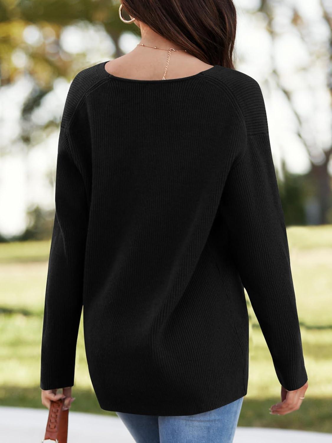 imageSaodimallsu Womens Plus Size Pullover V Neck Long Sleeve Pullover Tunic Knitted Chic SweaterBlack
