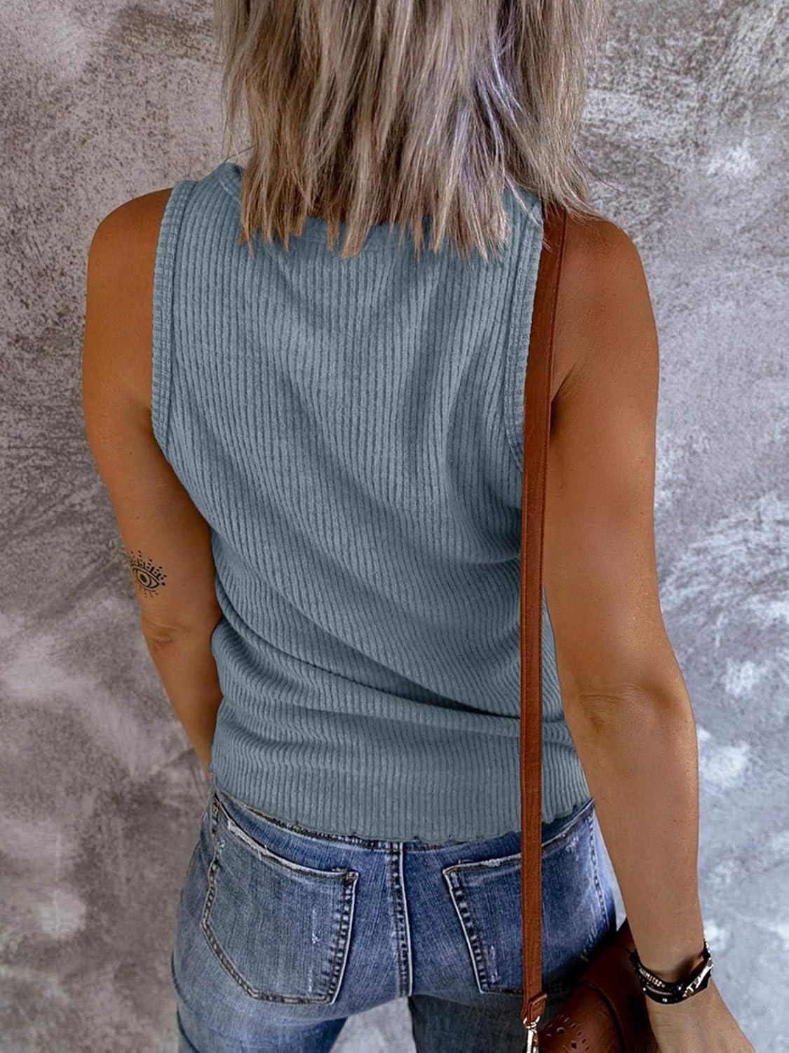 imageSaodimallsu Womens Summer Ribbed Sleeveless V Neck Tank TopBlue