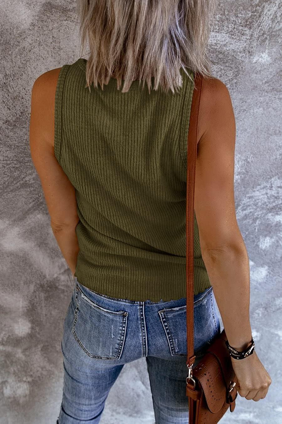 imageSaodimallsu Womens Summer Ribbed Sleeveless V Neck Tank TopGreen Army