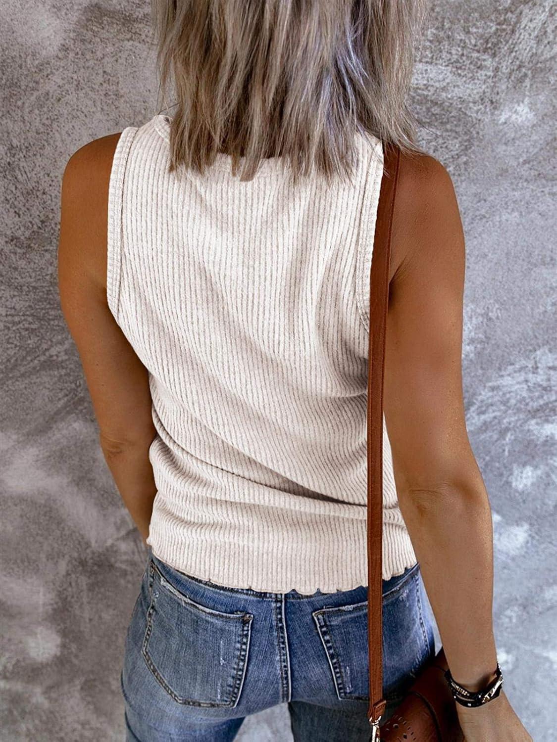imageSaodimallsu Womens Summer Ribbed Sleeveless V Neck Tank TopWhite