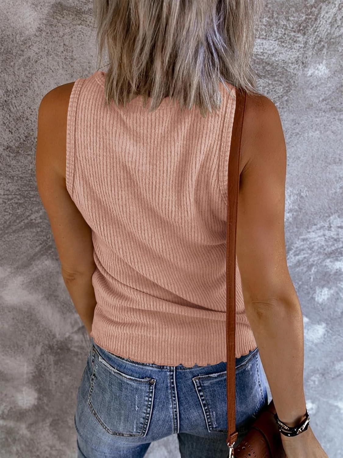imageSaodimallsu Womens Summer Ribbed Sleeveless V Neck Tank TopZ1 Pink