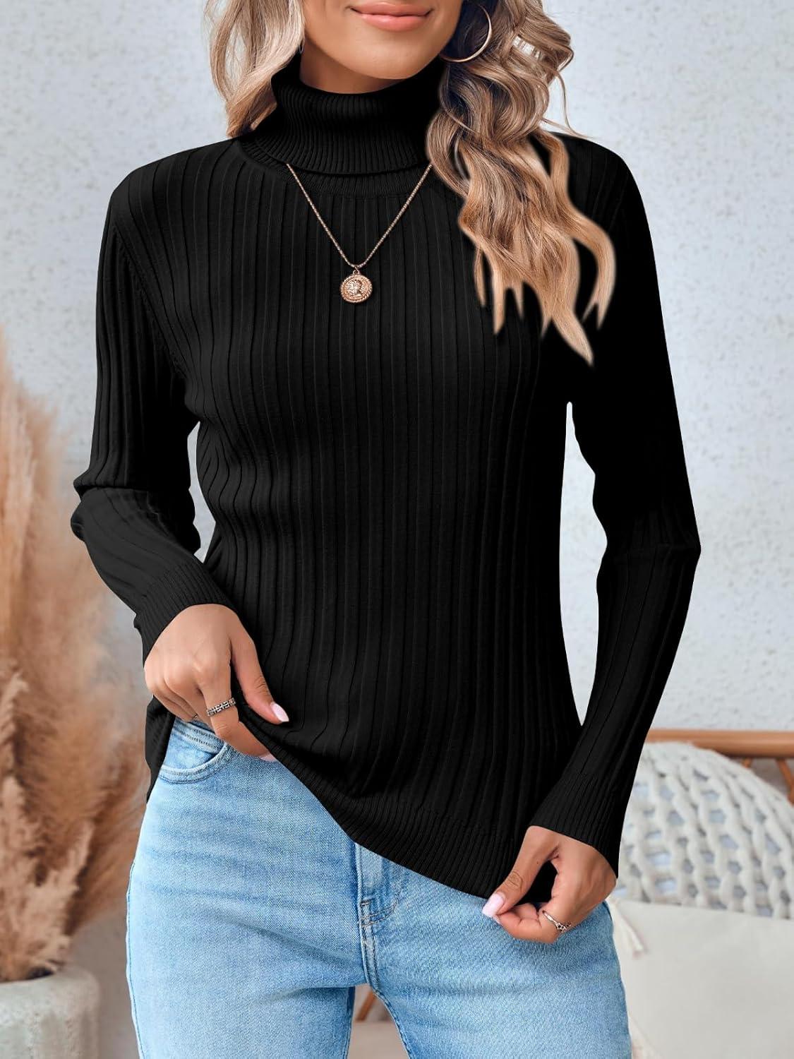 imageSaodimallsu Womens Turtleneck Sweater Autumn Winter Long Sleeve Casual Elegant SweaterBlack
