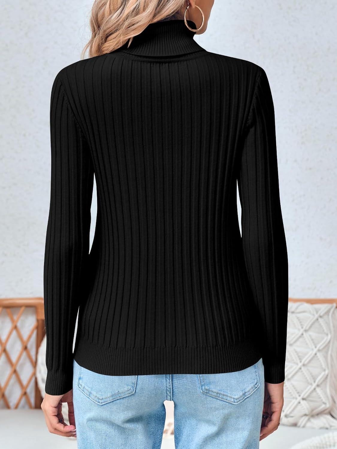 imageSaodimallsu Womens Turtleneck Sweater Autumn Winter Long Sleeve Casual Elegant SweaterBlack