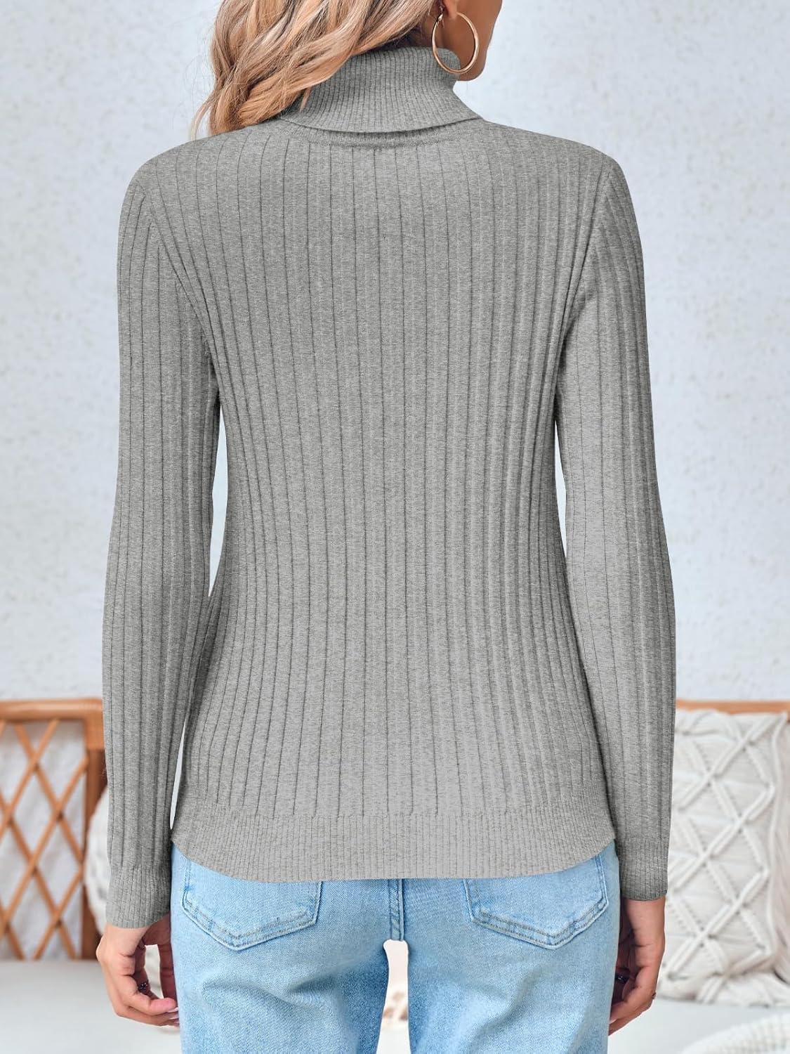 imageSaodimallsu Womens Turtleneck Sweater Autumn Winter Long Sleeve Casual Elegant SweaterGrey