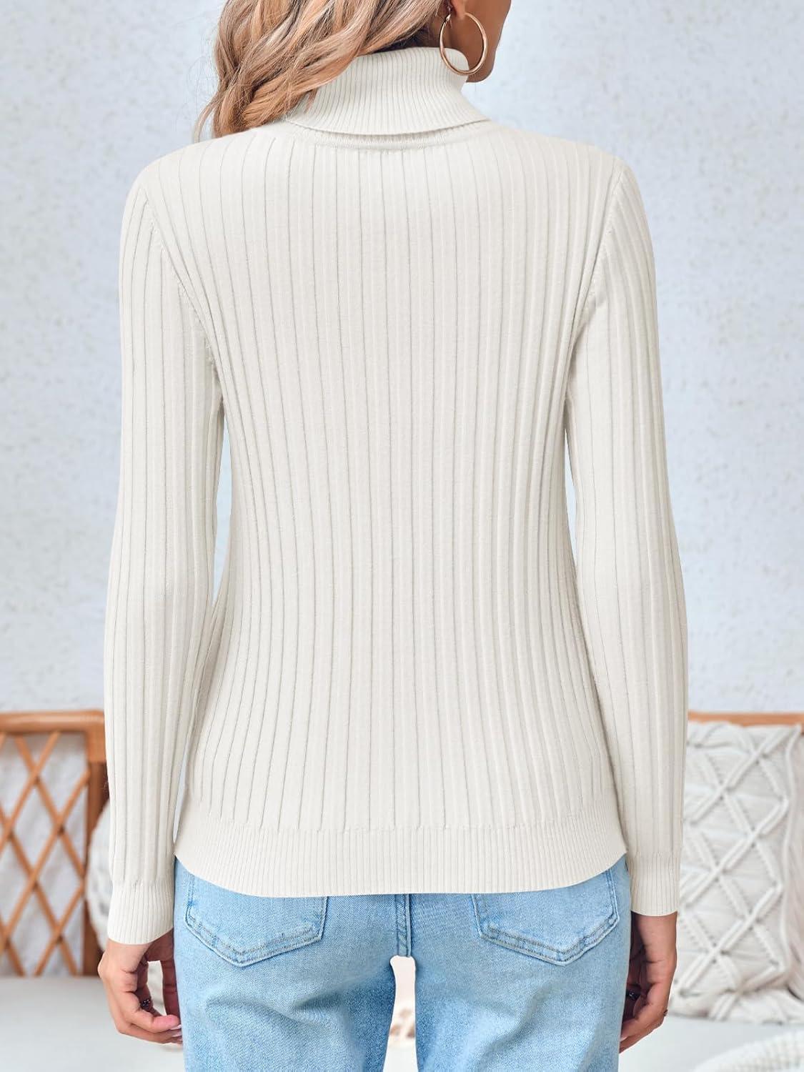 imageSaodimallsu Womens Turtleneck Sweater Autumn Winter Long Sleeve Casual Elegant SweaterWhite