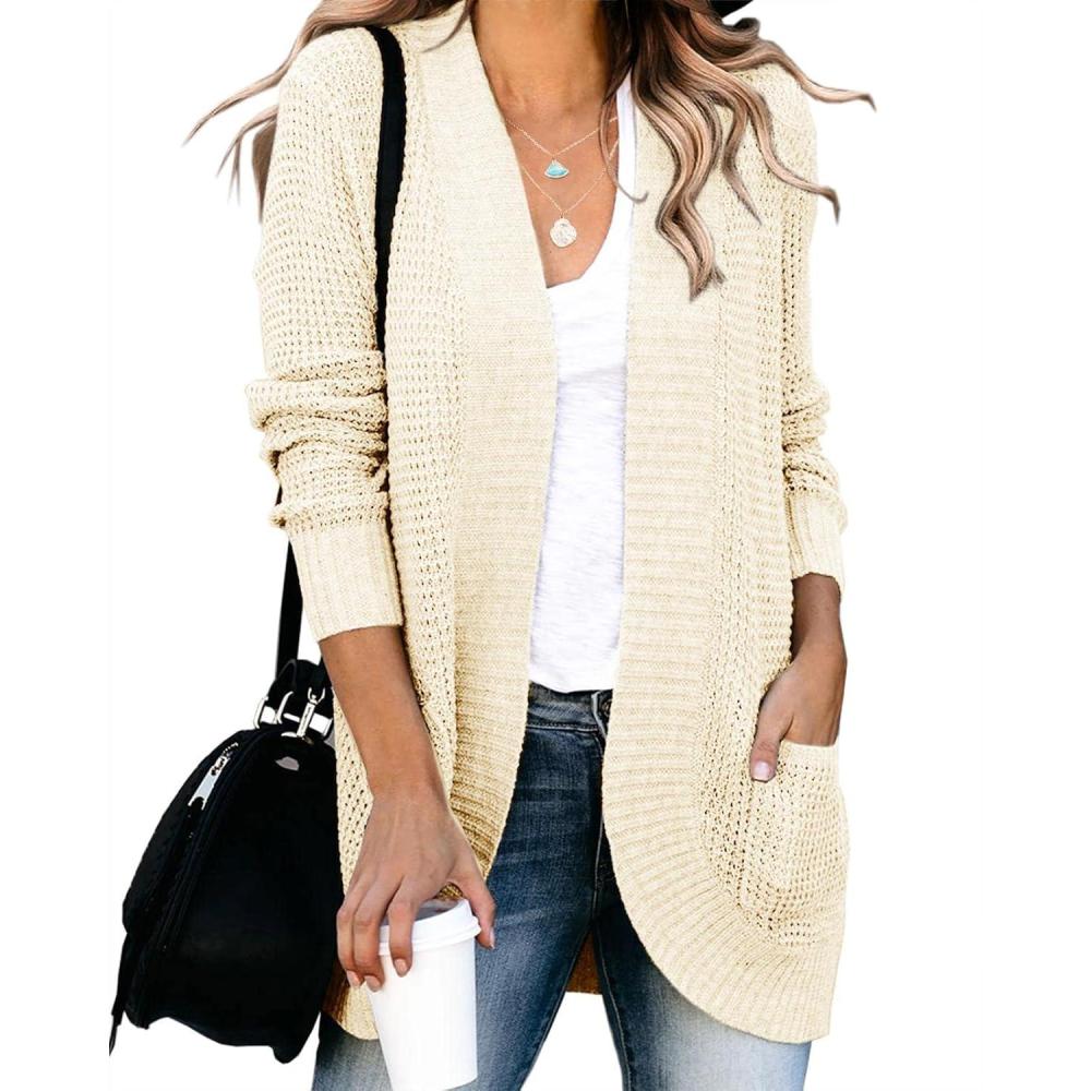 imageSaodimallsu Loose Open Front Cardigan for Women Long Sleeve Soft Lightweight Knit Sweater Coat with Pockets Large BlueApricot