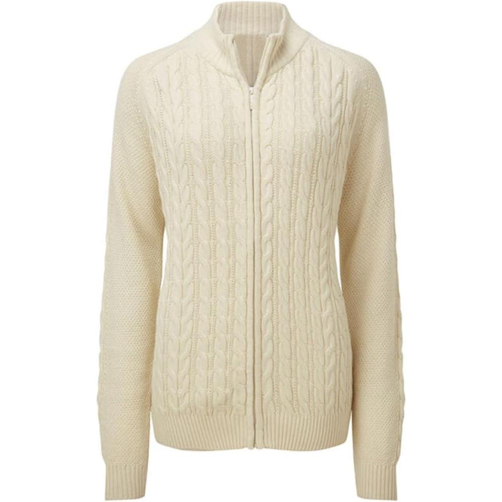 imageSaodimallsu Women Long Sleeve Cardigan Zipper Twist Pattern Casual CoatBeige
