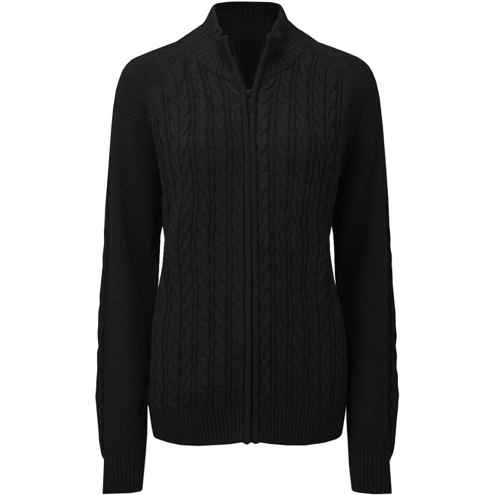 imageSaodimallsu Women Long Sleeve Cardigan Zipper Twist Pattern Casual CoatBlack