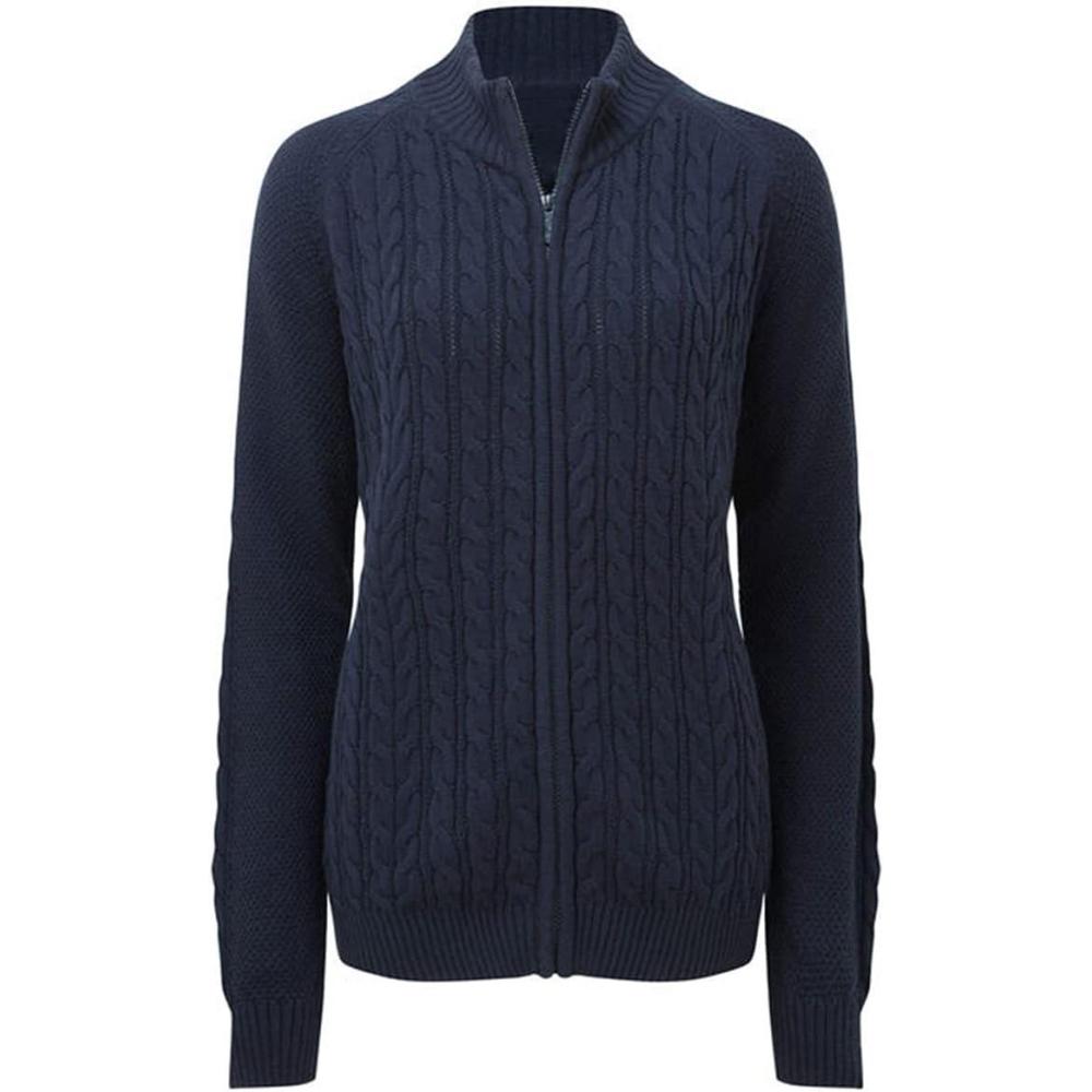 imageSaodimallsu Women Long Sleeve Cardigan Zipper Twist Pattern Casual CoatDark Blue